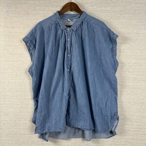 Old Navy XXL Tall Chambray Button Front Top Women Plus Size Denim Collared Top